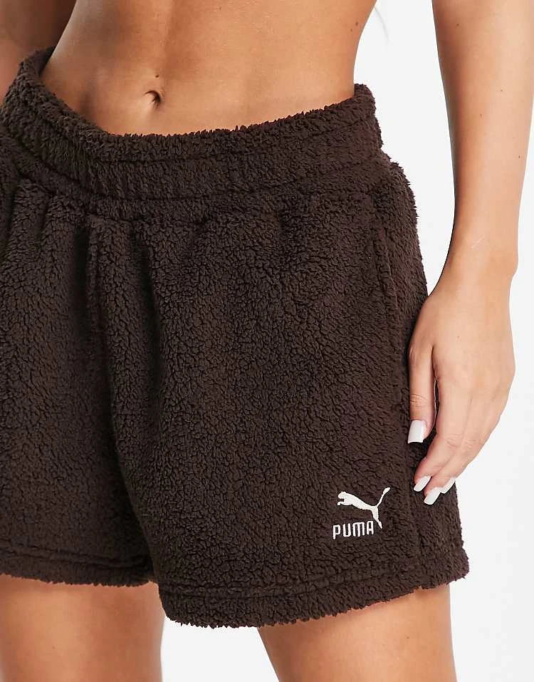 Puma Classics Cosy Club Borg Shorts In Dark Chocolate - Exclusive To ASOS For Women Dark Brown - Image 3