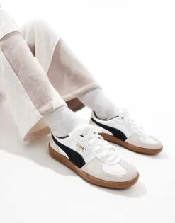 Puma Palermo Leather Trainers In White And Black For Unisex White & Black