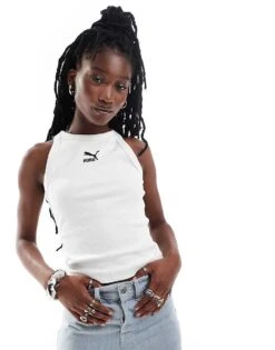 Puma Classics Ribbed Slim Vest In White For Women