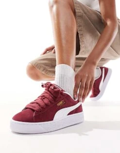Puma Suede XL Trainers In Burgundy And White For Women