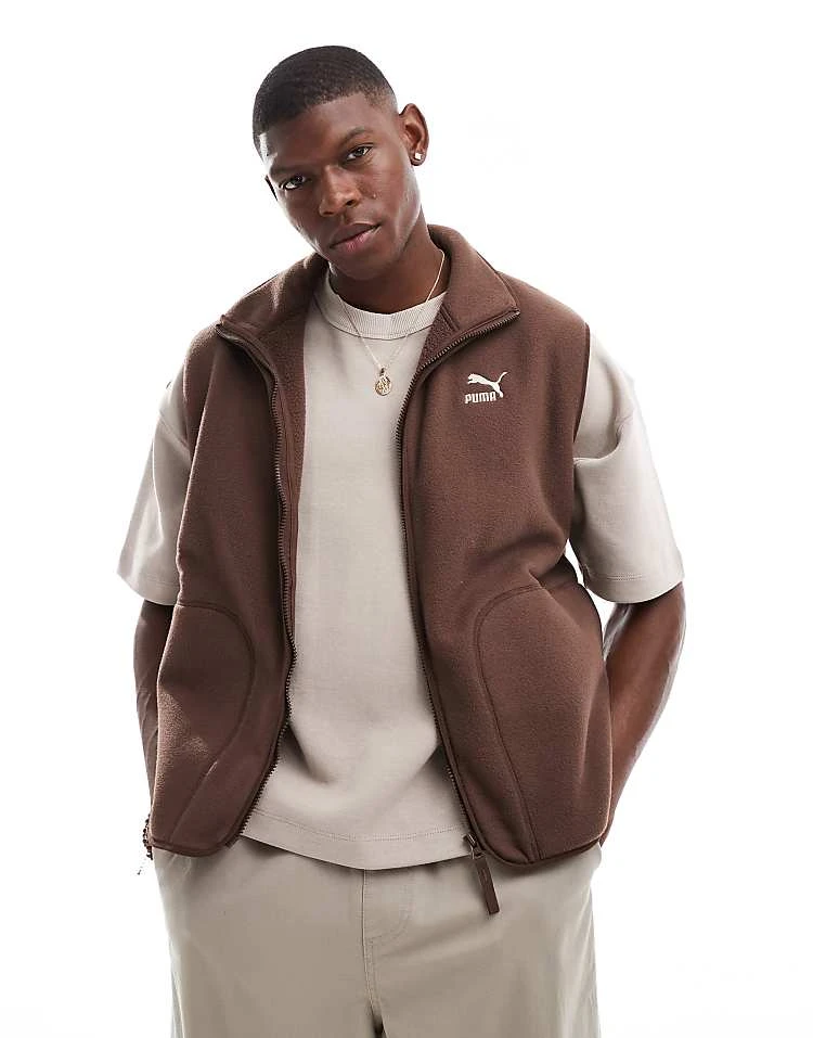 Puma Classics Polar Fleece Vest In Brown For Unisex