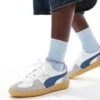Puma Palermo Leather Trainers In White And Blue For Unisex Mid Blue