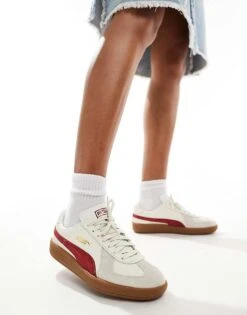 Puma Army Trainers In White And Burgundy For Unisex