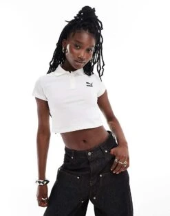 Puma Classics Baby Polo Tee In White For Women