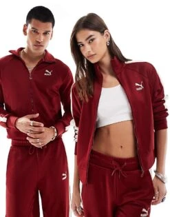 Puma Iconic T7 Track Jacket In Burgundy For Unisex Red