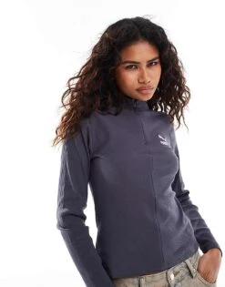 Puma Classics Ribbed Half-zip In Grey For Women