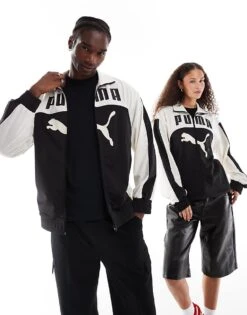 Puma Archive Relaxed Track Jacket In Black And White For Unisex Black/white