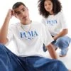 Puma Terrace Central Logo T T-shirt In White And Blue For Unisex