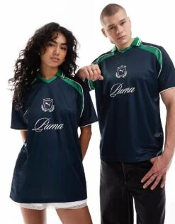 Puma Archive Print Football Jersey In Navy & Green - Exclusive To ASOS For Unisex