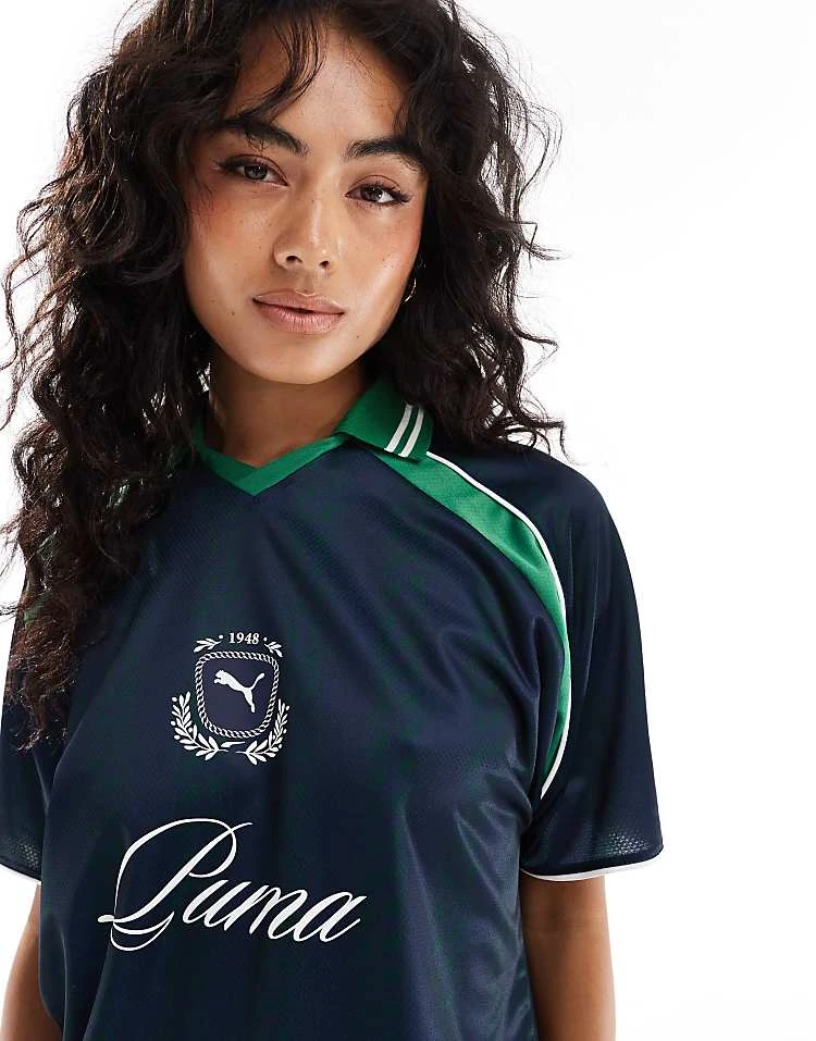 Puma Archive Print Football Jersey In Navy & Green - Exclusive To ASOS For Unisex - Image 3