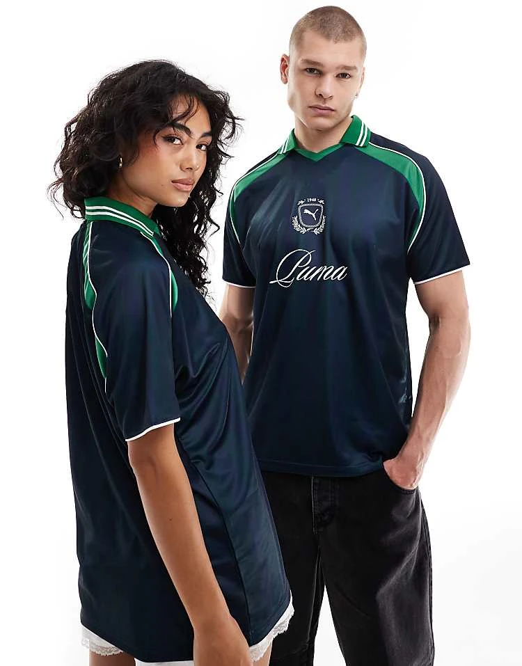 Puma Archive Print Football Jersey In Navy & Green - Exclusive To ASOS For Unisex - Image 4