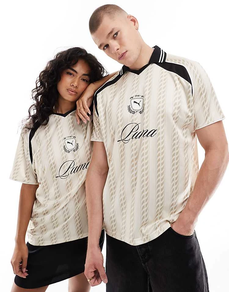 Puma Archive Print Football Jersey In White & Black - Exclusive To ASOS For Unisex Ivory - Image 5