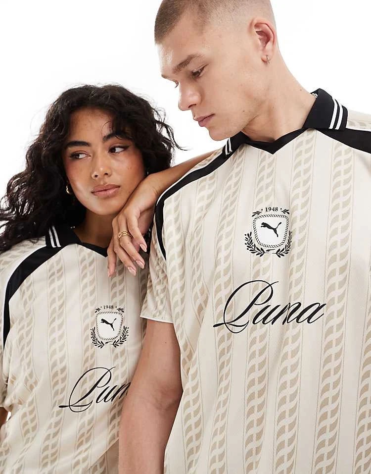 Puma Archive Print Football Jersey In White & Black - Exclusive To ASOS For Unisex Ivory - Image 2