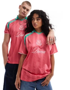 Puma Archive Print Football Jersey In Pink & Green - Exclusive To ASOS For Unisex