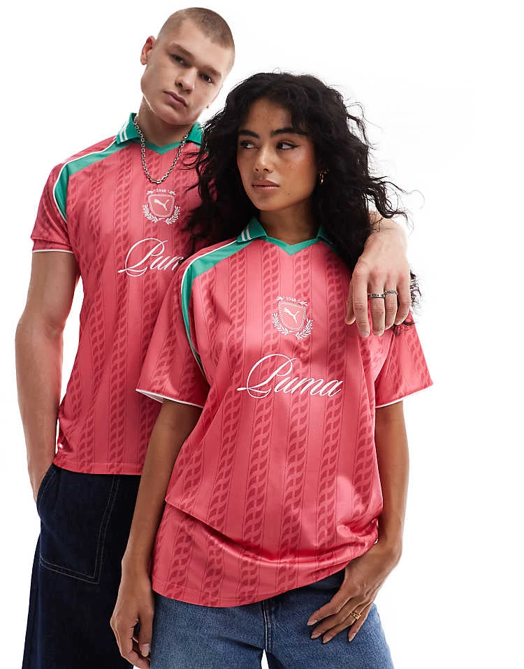 Puma Archive Print Football Jersey In Pink & Green - Exclusive To ASOS For Unisex