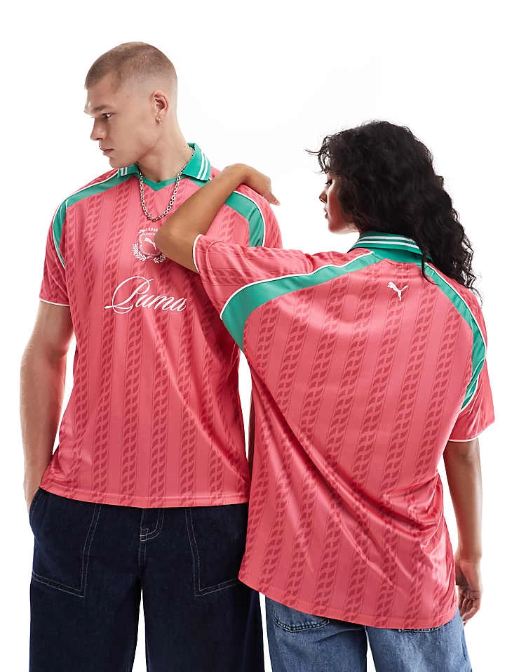 Puma Archive Print Football Jersey In Pink & Green - Exclusive To ASOS For Unisex - Image 4
