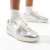 Puma Palermo Trainers With Ribbon Laces In Metallic Silver For Unisex
