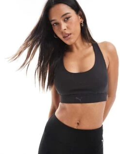 Puma Evolve Training Mid Impact Support Sports Bra In Black For Women