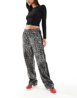 Puma T7 Straight Leg Trousers In Dark Leopard Print For Women Black