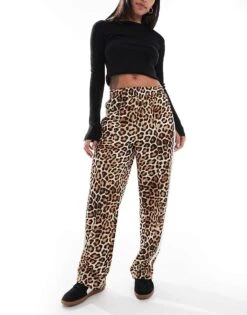 Puma T7 Straight Leg Trousers In Leopard Print For Women Brown