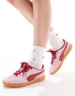 Puma Palermo Trainers In Pink & Red For Women