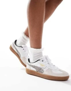 Puma Palermo Trainers In White & Leopard Print For Unisex Brown