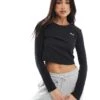 Puma Wardrobe Ess Long Sleeve Baby T-shirt In Puma Black For Women