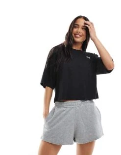 Puma Wardrobe Ess Oversized Short T-shirt In Puma Black For Women
