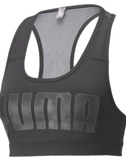 Puma Mid 4keeps Graphic Training Sports Bra In Puma Black-sky Dye Puma For Women