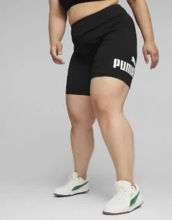 Puma Essentials Logo Short Leggings In Puma Black For Women