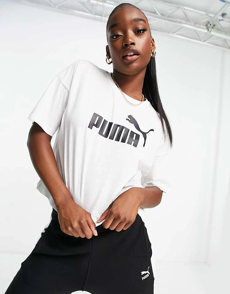 Puma Essentials Logo Cropped T-shirt In White For Women Puma White