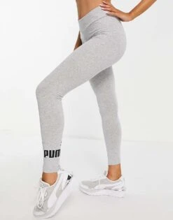 Puma Essentials Logo Leggings In Grey For Women Light Grey Heather